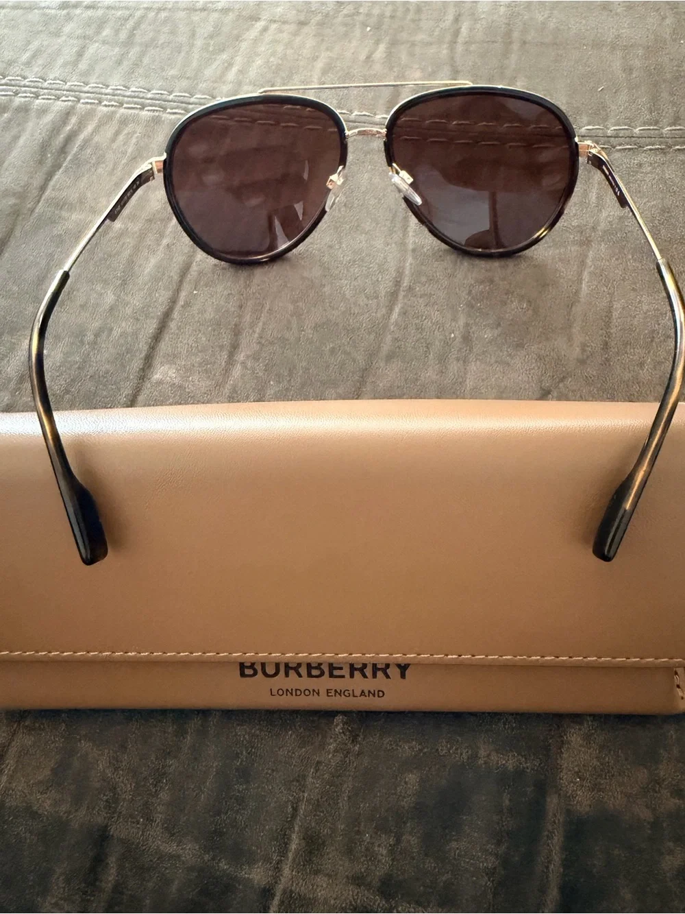 Burberry Men's Aviator Sunglasses in Brown and Gold-Tone